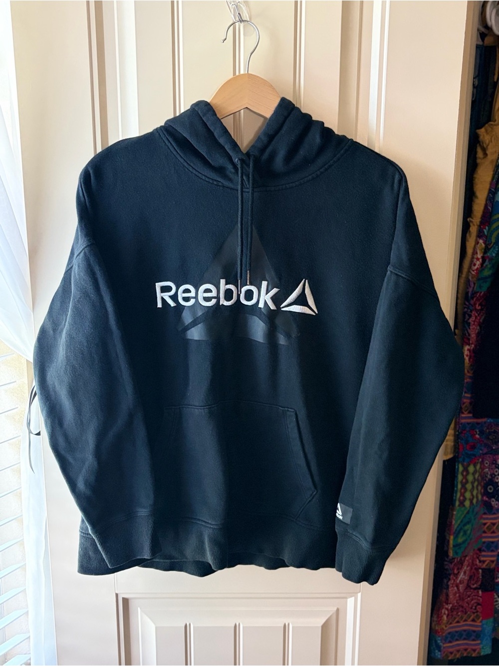 Reebok Men’s Black Hoodie with White Logo